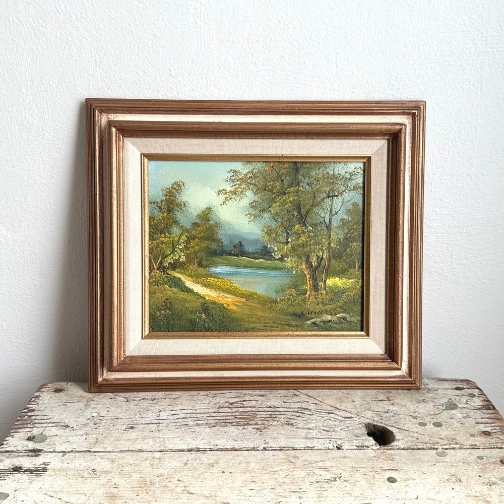 Clara Inness Original Oil Painting Framed River Landscape Canvas Vintage